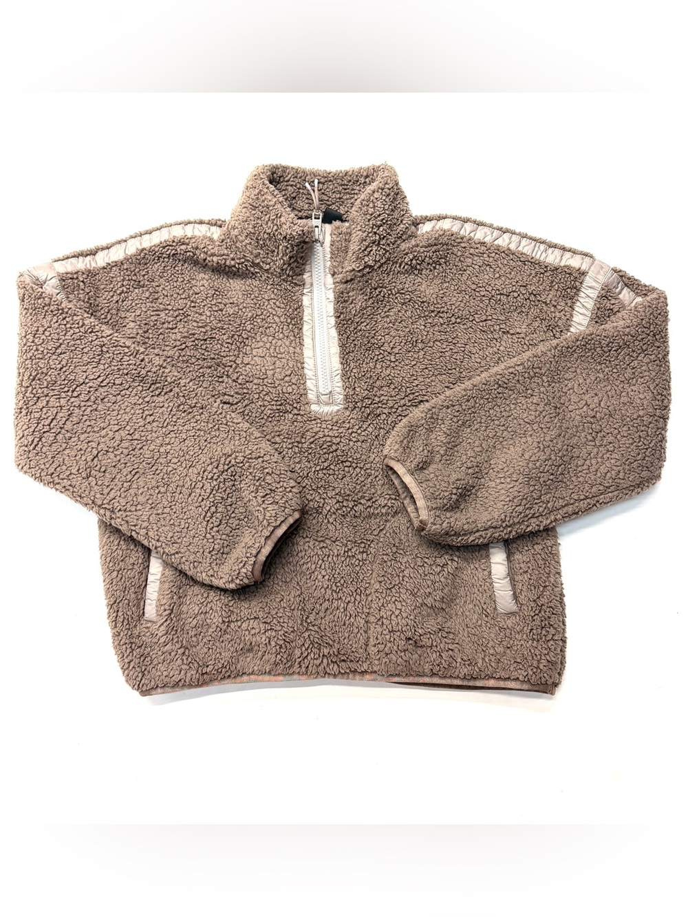 Athleta Girl Taupe So Toasty Tan Sherpa Fuzzy Fleece Half-Zip Pullover Jacket